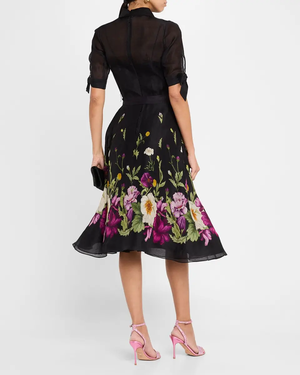 Rickie Freeman for Teri Jon Floral-Print Silken Linen Midi Shirtdress | Thumbnail 2 Rickie Freeman for Teri Jon Floral-Print Silken Linen Midi Shirtdress | Thumbnail 2