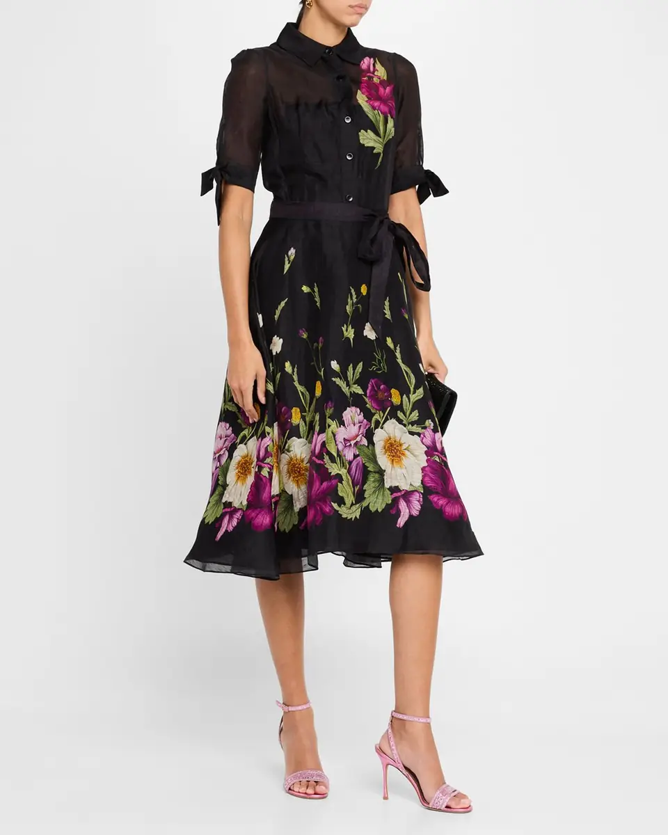 Rickie Freeman for Teri Jon Floral-Print Silken Linen Midi Shirtdress | Thumbnail 3 Rickie Freeman for Teri Jon Floral-Print Silken Linen Midi Shirtdress | Thumbnail 3