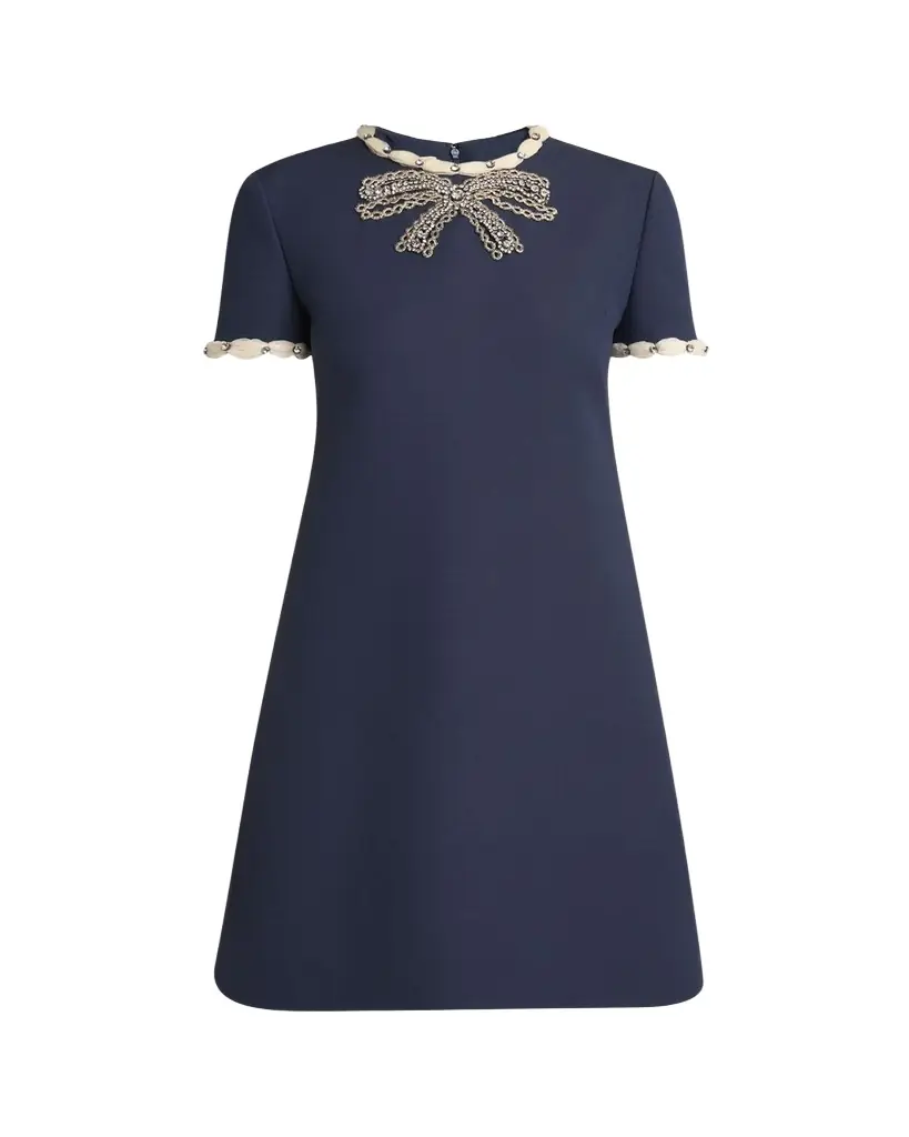 Valentino Garavani Puff-Trim Crystal Bow Mini Dress | Image 1 Valentino Garavani Puff-Trim Crystal Bow Mini Dress | Image 1