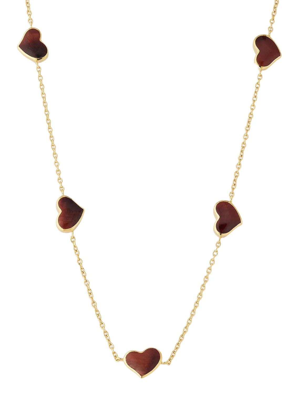 18K Gold Plated 5 Station Heart Necklace, 30"L 18K Gold Plated 5 Station Heart Necklace, 30"L