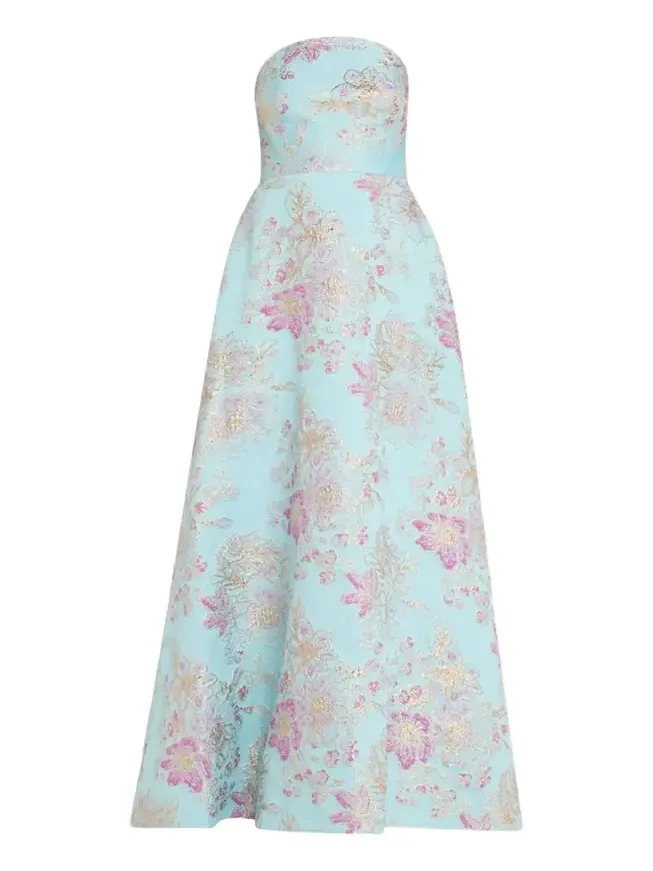 Strapless Metallic Floral Jacquard Gown Strapless Metallic Floral Jacquard Gown