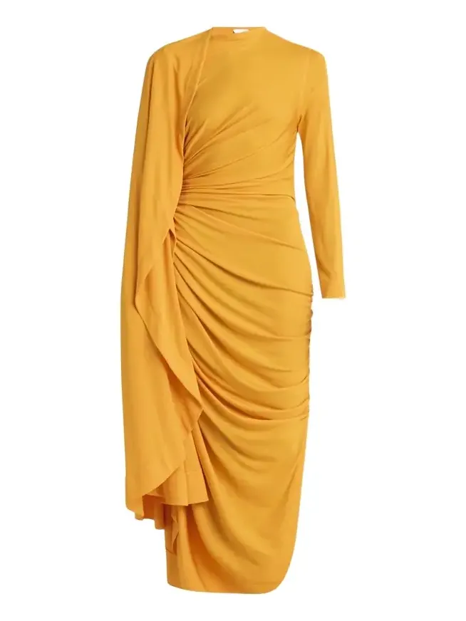 Draped Matte Viscose Jersey Cape Maxi Dress