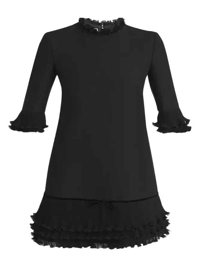 Ruffle Silk Crepe Mini Dress