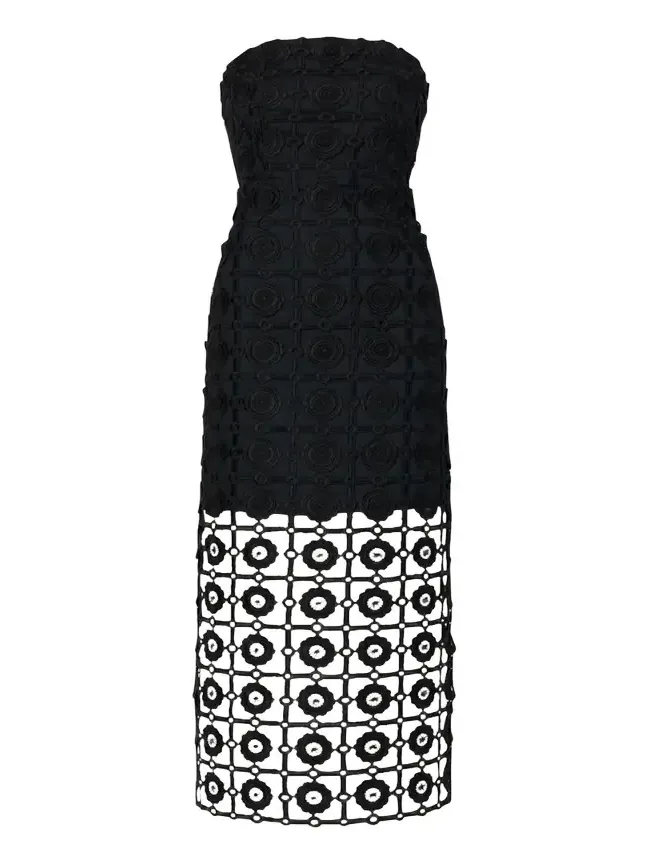 Kait Strapless Tile Lace Midi Dress