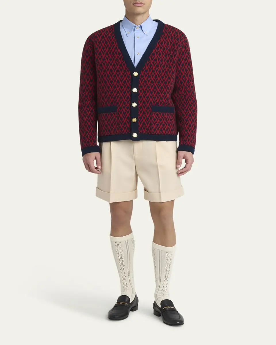 Valentino Garavani Men's Wool Toute La V Jacquard Cardigan | Thumbnail 2 Valentino Garavani Men's Wool Toute La V Jacquard Cardigan | Thumbnail 2