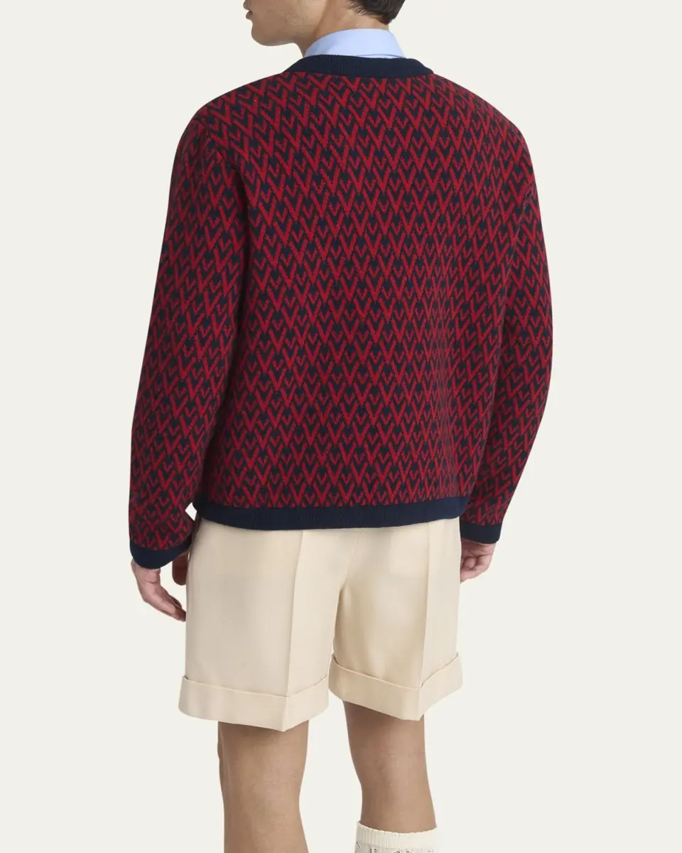 Valentino Garavani Men's Wool Toute La V Jacquard Cardigan | Thumbnail 3 Valentino Garavani Men's Wool Toute La V Jacquard Cardigan | Thumbnail 3