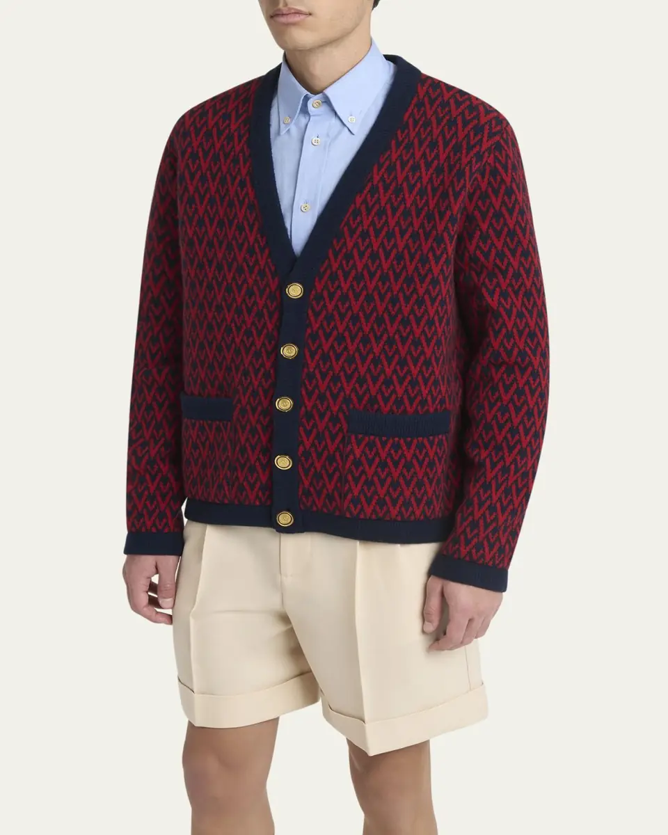 Valentino Garavani Men's Wool Toute La V Jacquard Cardigan | Thumbnail 4 Valentino Garavani Men's Wool Toute La V Jacquard Cardigan | Thumbnail 4