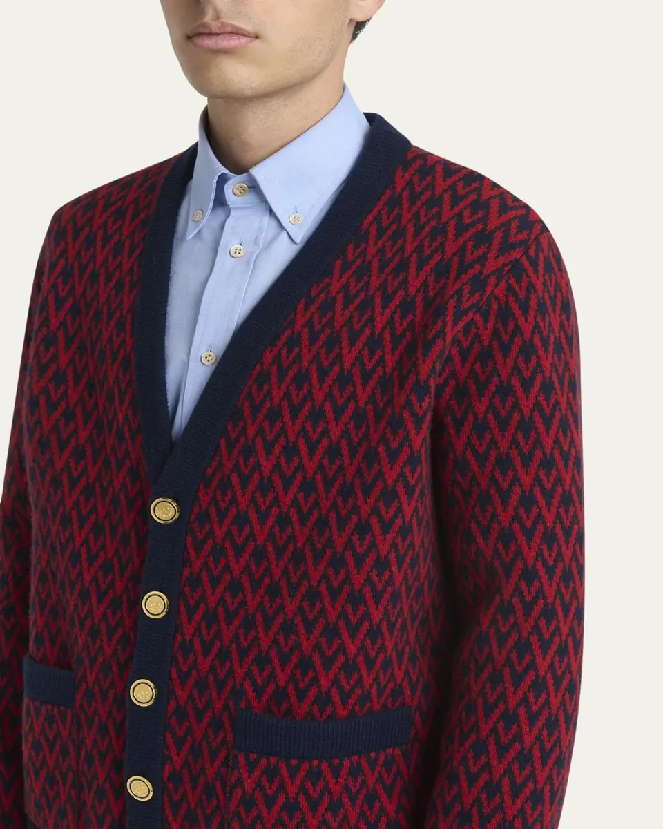 Valentino Garavani Men's Wool Toute La V Jacquard Cardigan | Thumbnail 5 Valentino Garavani Men's Wool Toute La V Jacquard Cardigan | Thumbnail 5