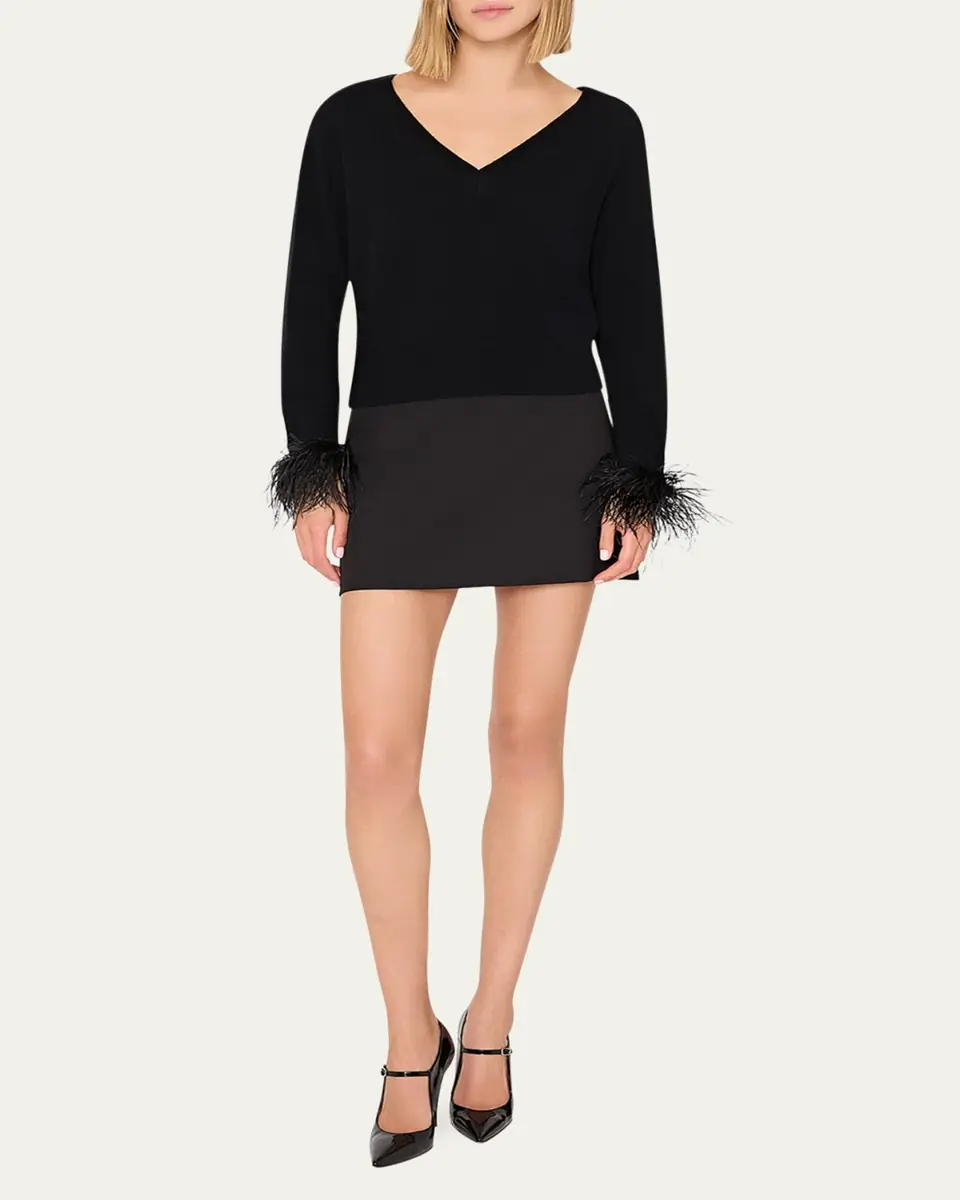 Milly Feather-Trim Wool-Cashmere Sweater | Thumbnail 2