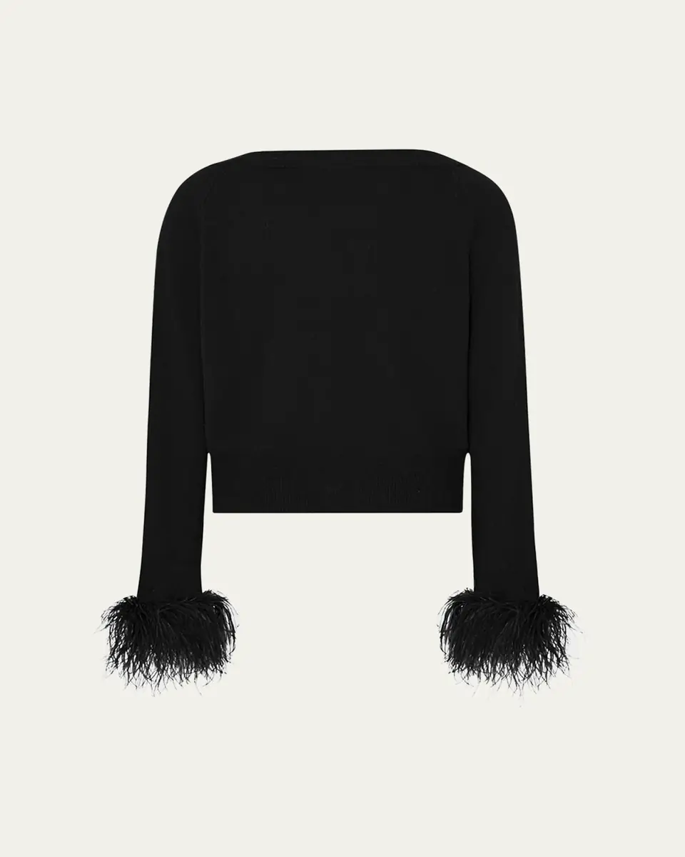 Milly Feather-Trim Wool-Cashmere Sweater | Thumbnail 3