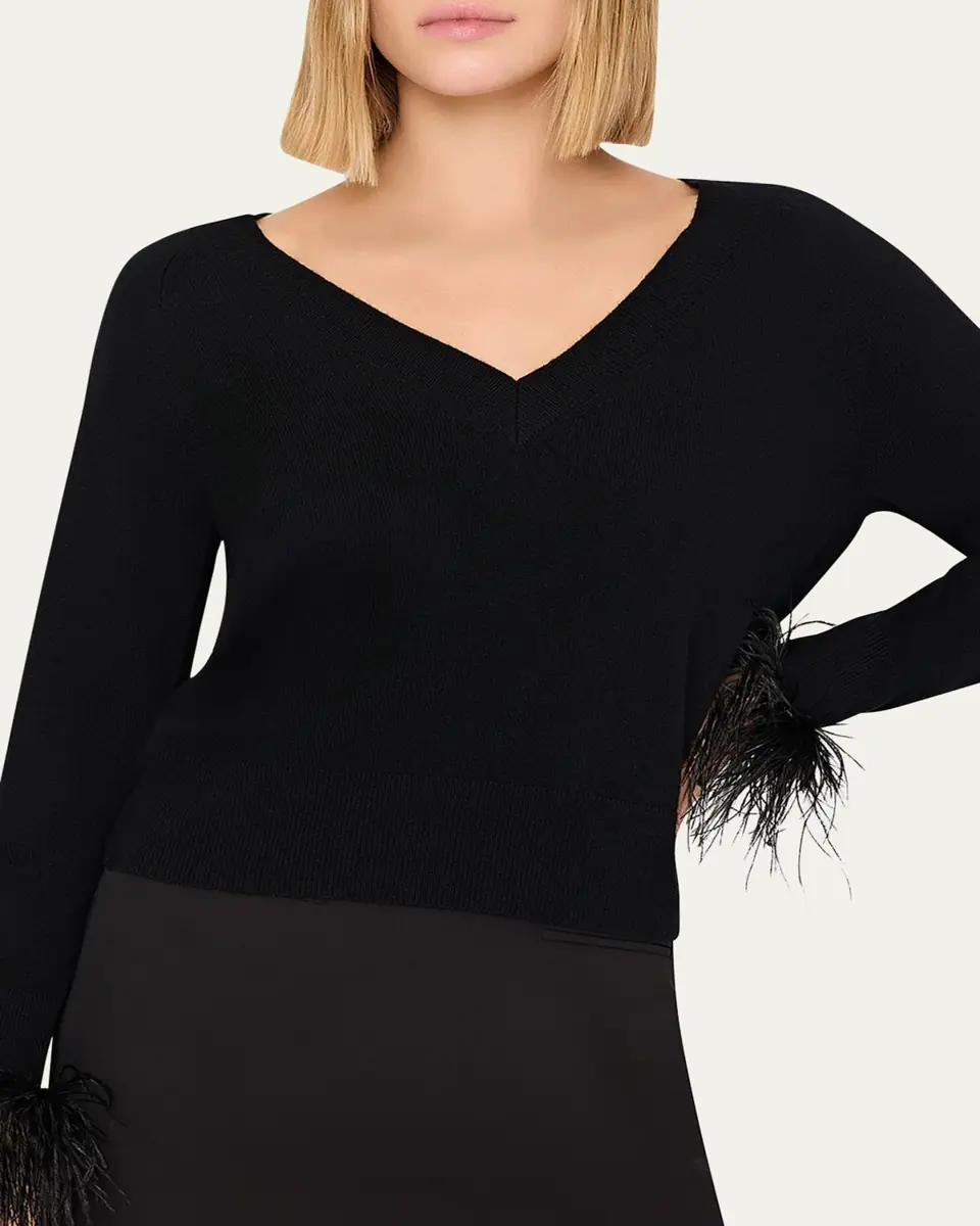 Milly Feather-Trim Wool-Cashmere Sweater | Thumbnail 4