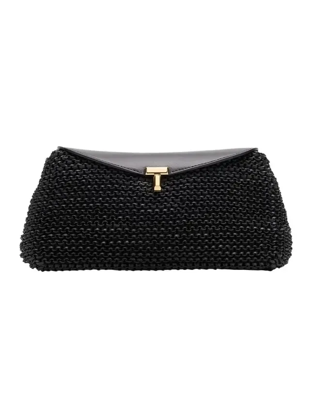 T-Lock Woven Leather Clutch Bag