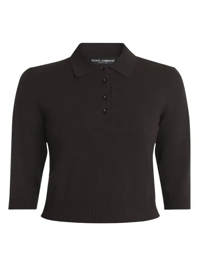 3/4-Sleeve Cashmere Polo Sweater 3/4-Sleeve Cashmere Polo Sweater