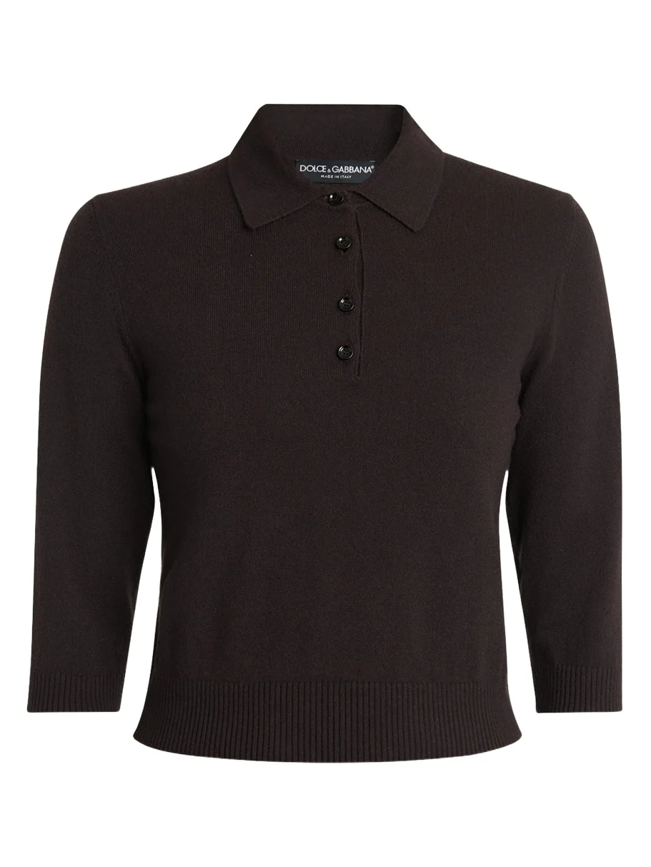 Dolce & Gabbana 3/4-Sleeve Cashmere Polo Sweater