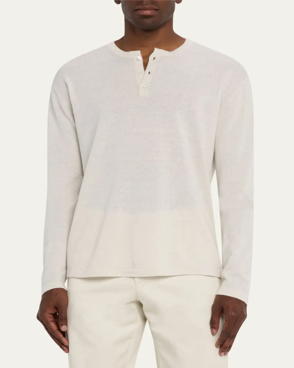 Bergdorf Goodman Men's Cashmere and Linen Henley Sweater | Thumbnail 4 Bergdorf Goodman Men's Cashmere and Linen Henley Sweater | Thumbnail 4