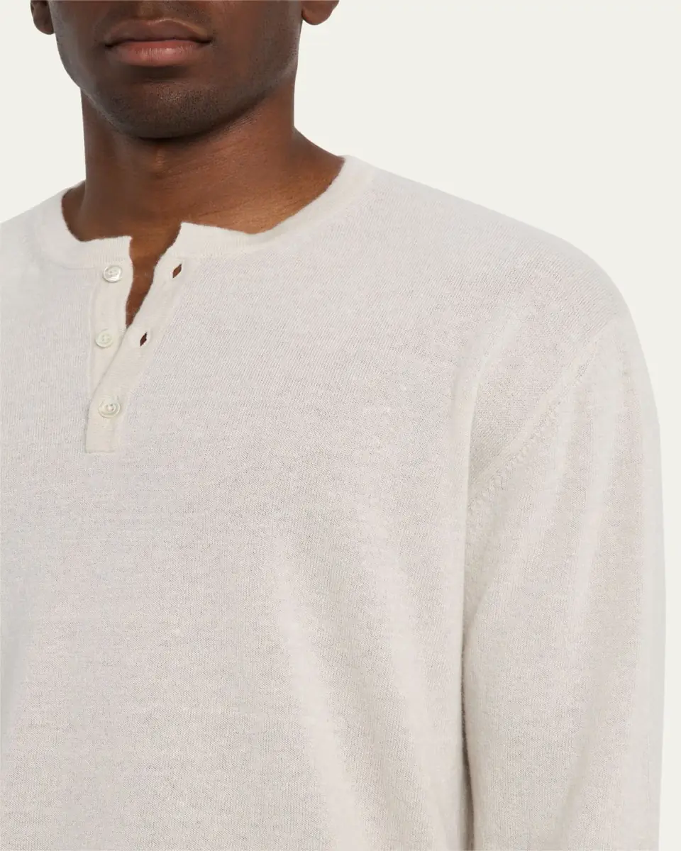 Bergdorf Goodman Men's Cashmere and Linen Henley Sweater | Thumbnail 5 Bergdorf Goodman Men's Cashmere and Linen Henley Sweater | Thumbnail 5