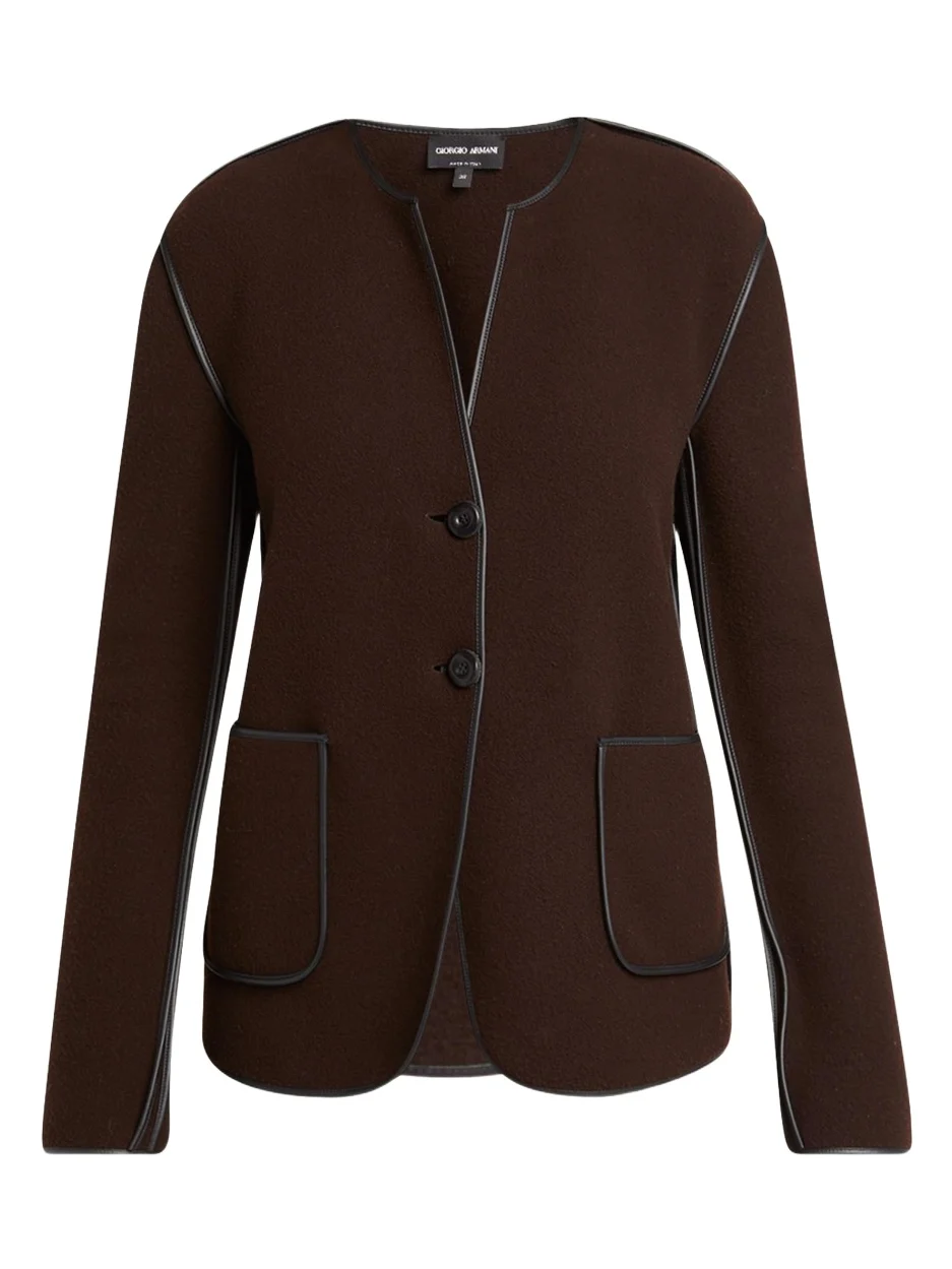 Giorgio Armani Leather Piping Cashmere Fleece Short Coat