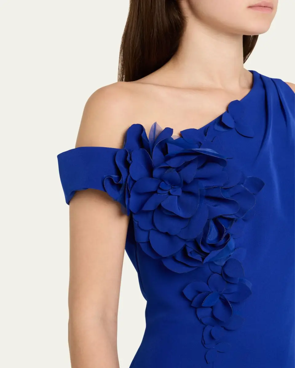 Rickie Freeman for Teri Jon One-Shoulder Floral Applique Crepe Mermaid Gown | Thumbnail 5 Rickie Freeman for Teri Jon One-Shoulder Floral Applique Crepe Mermaid Gown | Thumbnail 5