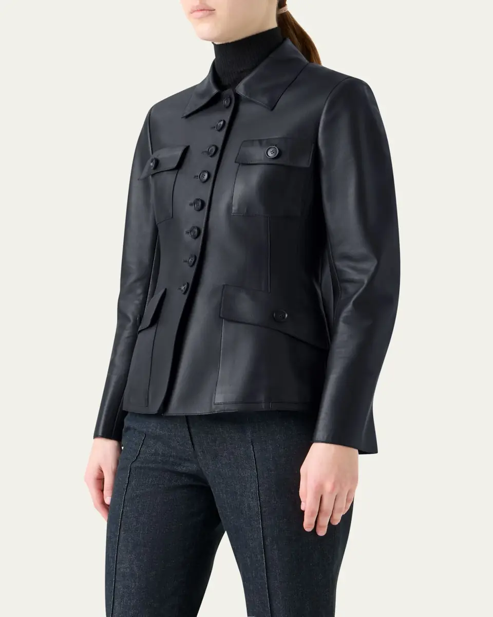 Akris Delia Nappa Leather Fitted Jacket | Thumbnail 4