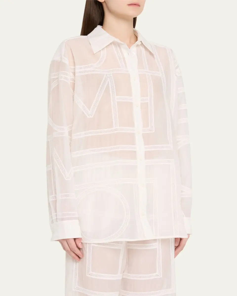 Toteme Monogram Crochet Embroidered Classic Shirt | Thumbnail 4 Toteme Monogram Crochet Embroidered Classic Shirt | Thumbnail 4