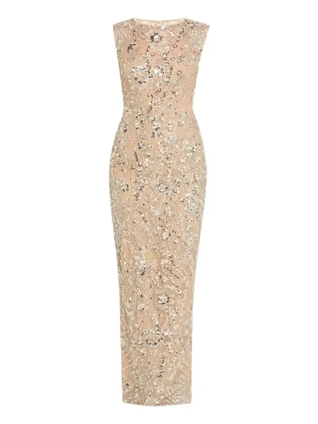 Violet Bead & Sequin Floral-Embroidered Gown Violet Bead & Sequin Floral-Embroidered Gown