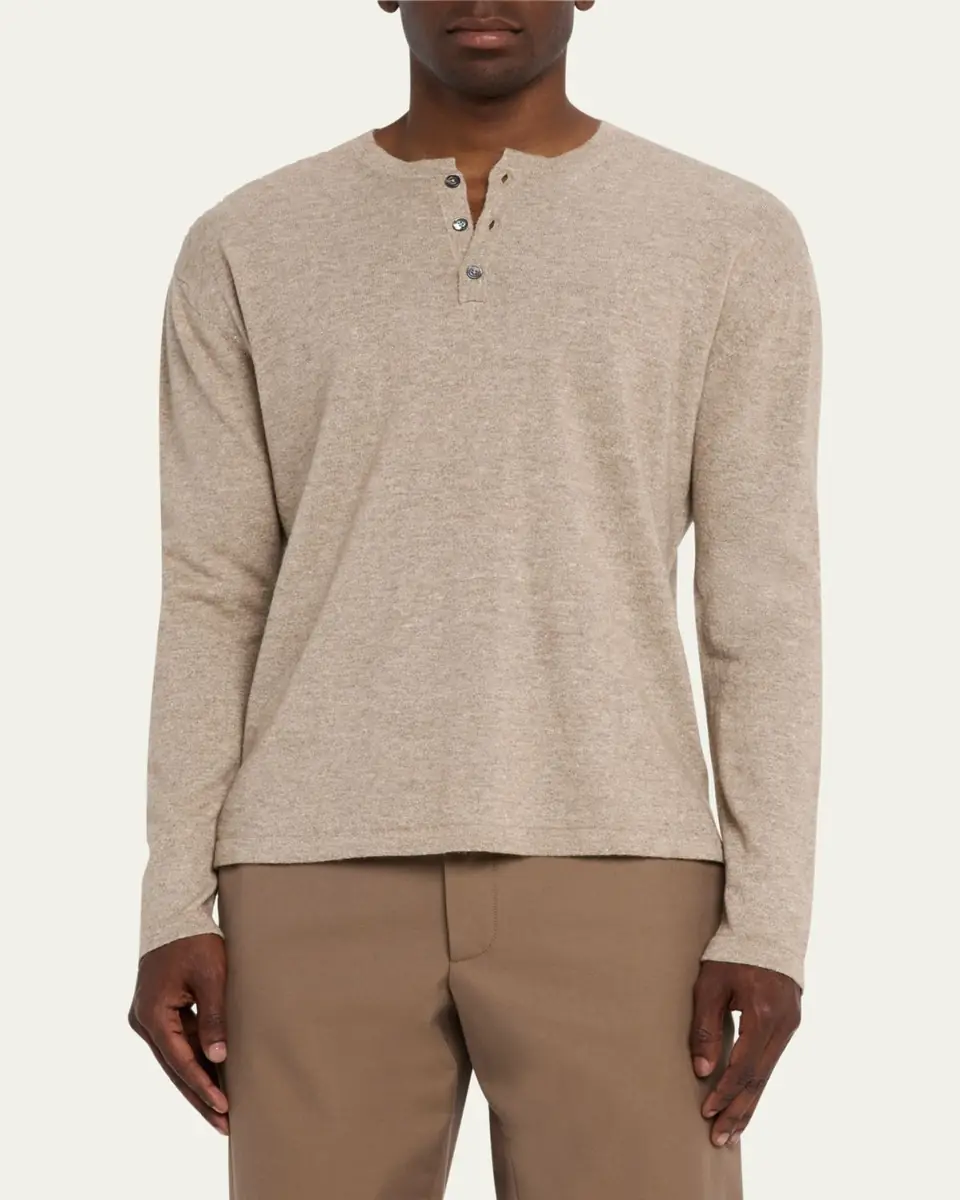 Bergdorf Goodman Men's Cashmere and Linen Henley Sweater | Thumbnail 4 Bergdorf Goodman Men's Cashmere and Linen Henley Sweater | Thumbnail 4