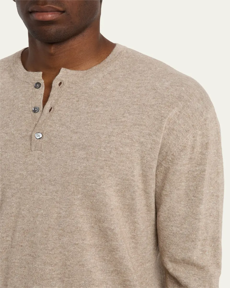 Bergdorf Goodman Men's Cashmere and Linen Henley Sweater | Thumbnail 5 Bergdorf Goodman Men's Cashmere and Linen Henley Sweater | Thumbnail 5