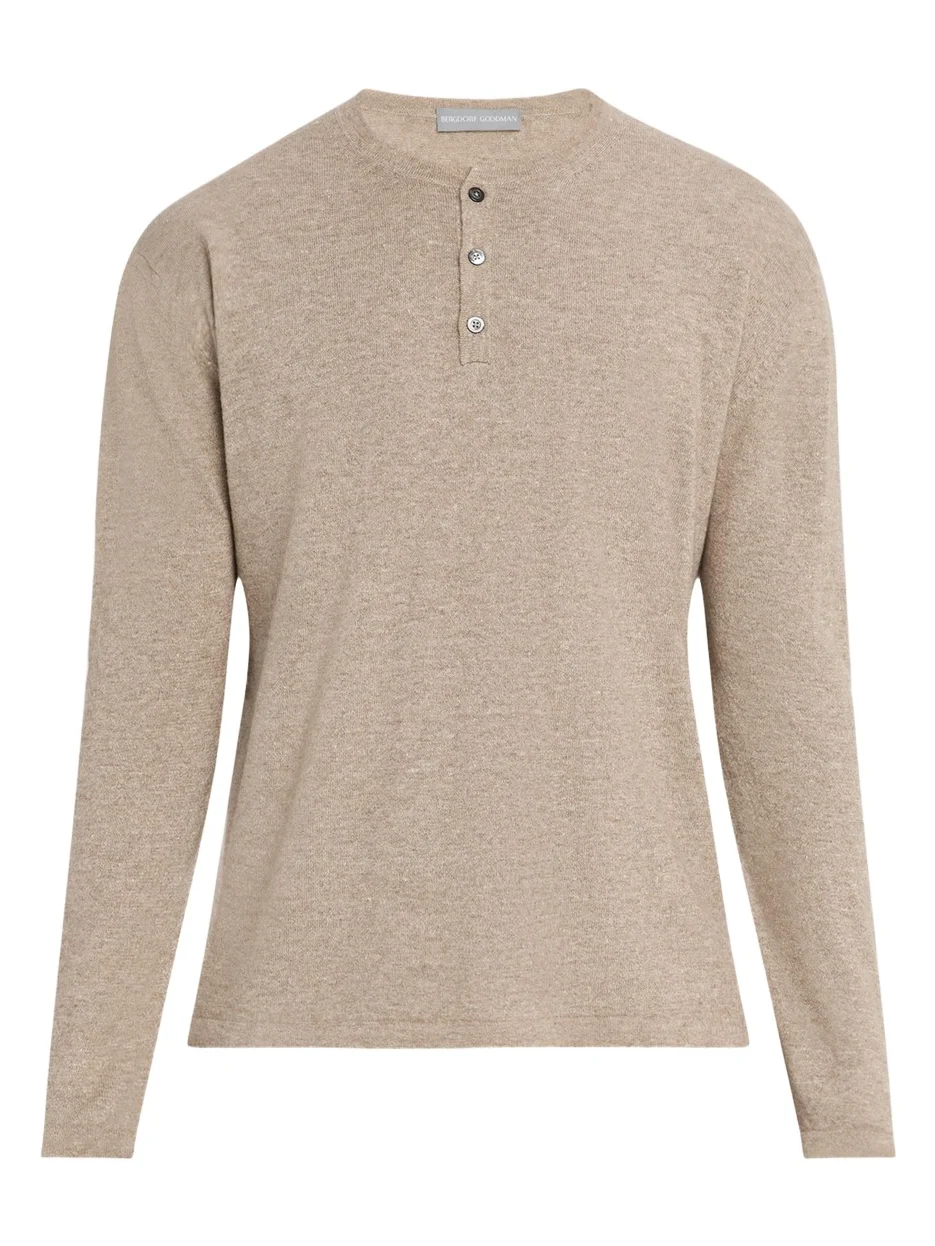 Bergdorf Goodman Men's Cashmere and Linen Henley Sweater