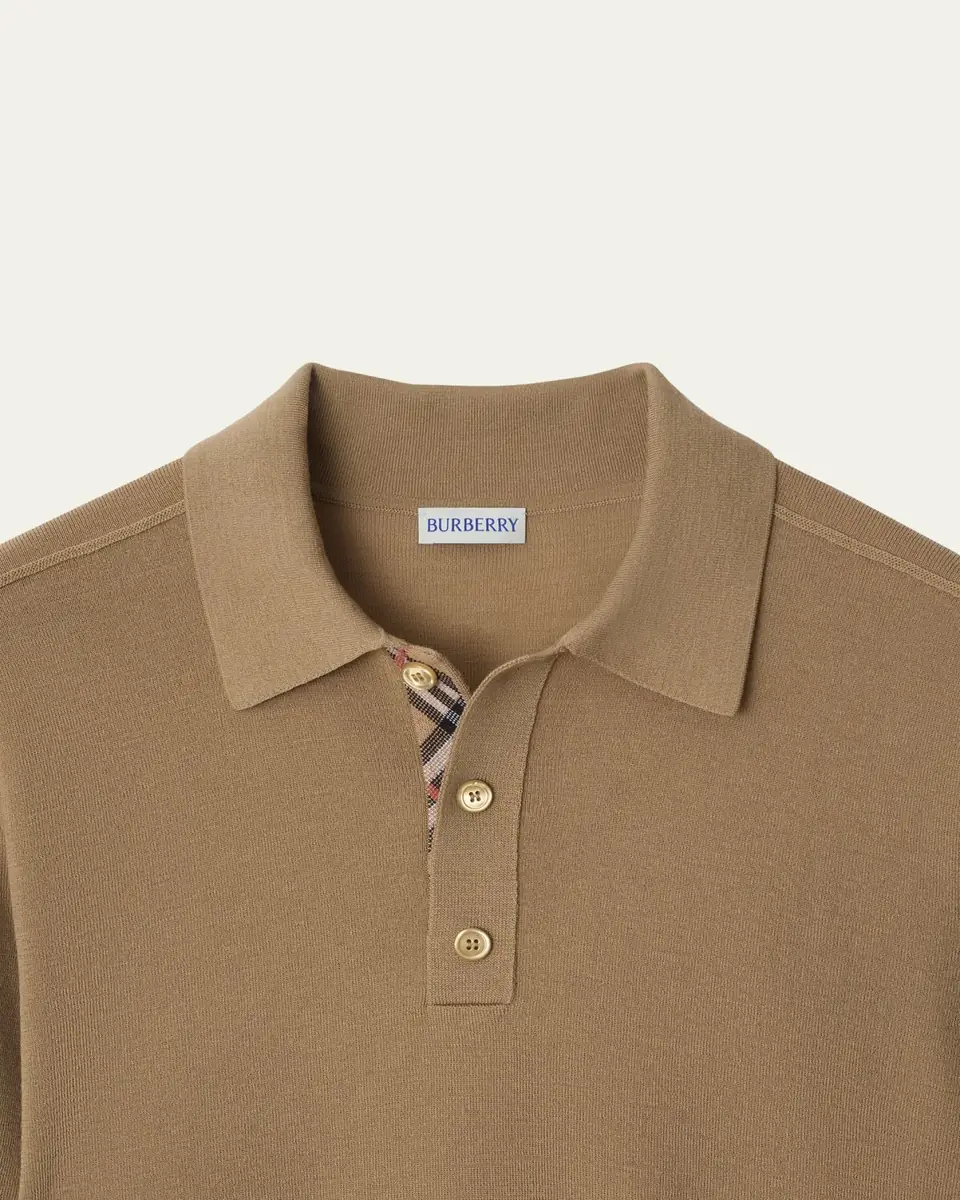 Burberry Men's Check-Placket Wool Knit Polo Shirt | Thumbnail 2
