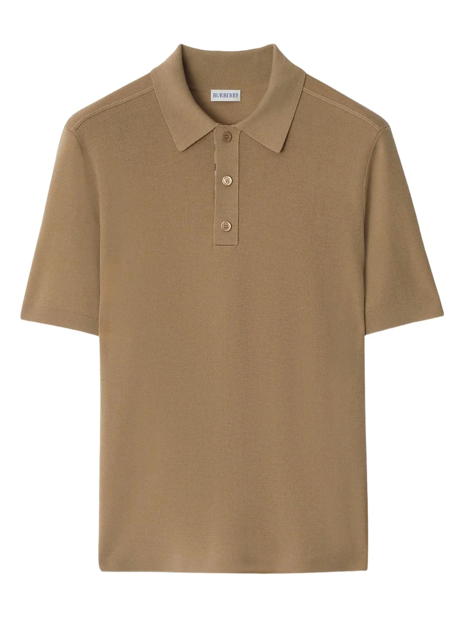 Burberry Men's Check-Placket Wool Knit Polo Shirt