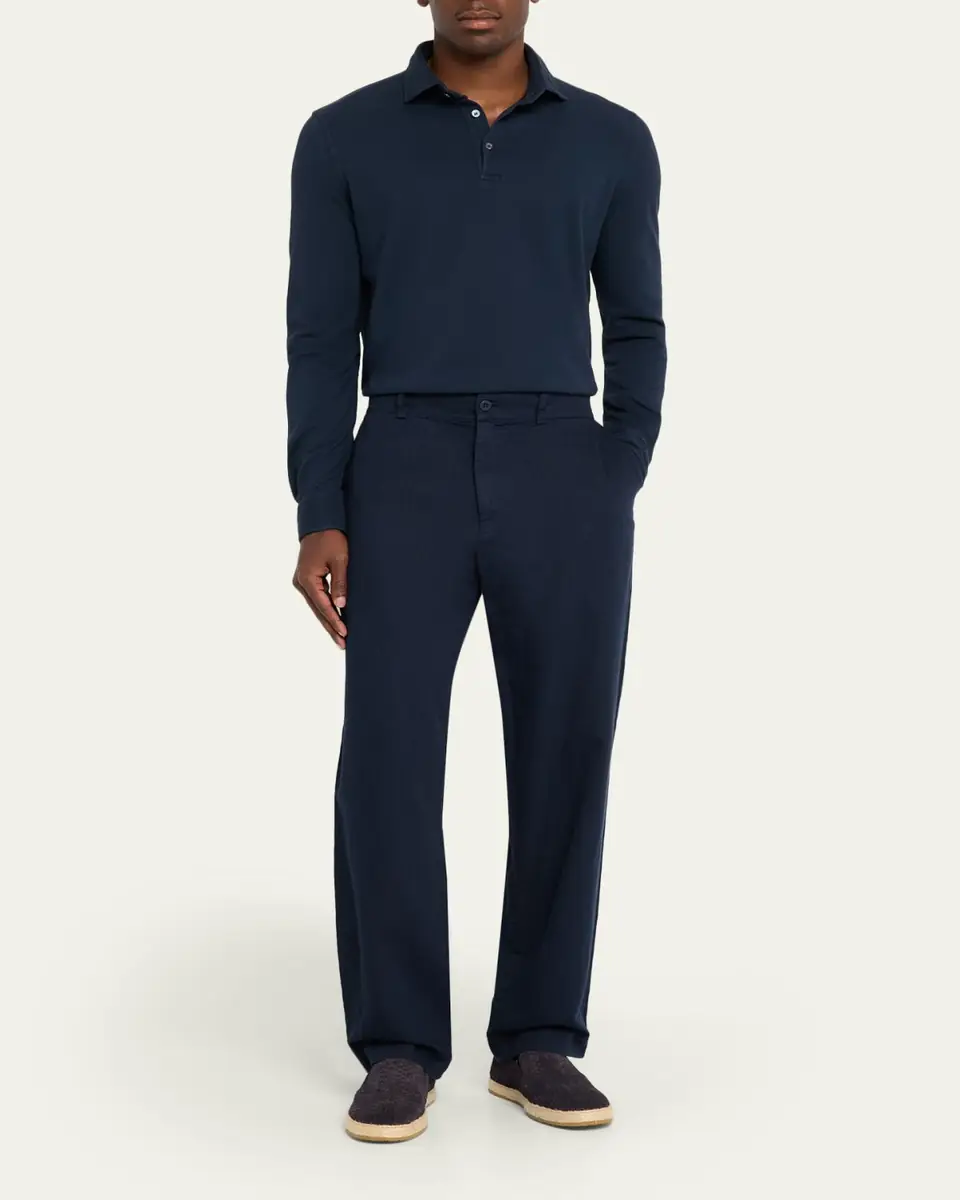 FEDELI Men's Giza Cotton Long-Sleeve Pique Polo Shirt | Thumbnail 6