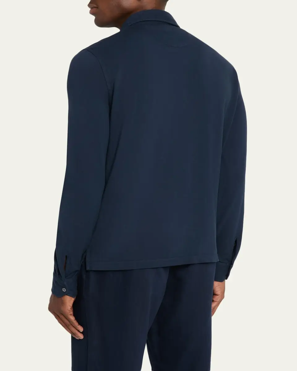 FEDELI Men's Giza Cotton Long-Sleeve Pique Polo Shirt | Thumbnail 7