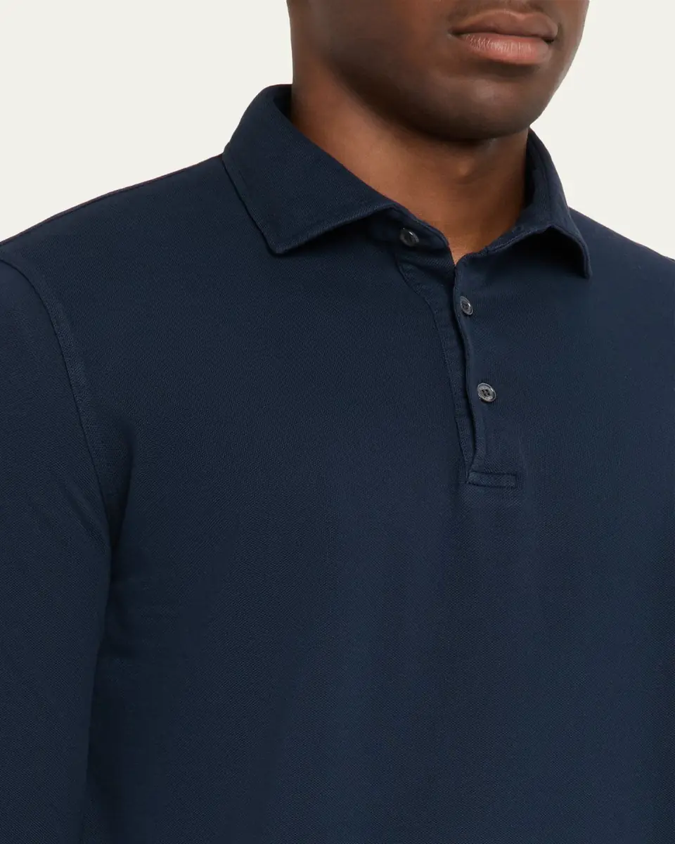 FEDELI Men's Giza Cotton Long-Sleeve Pique Polo Shirt | Thumbnail 9