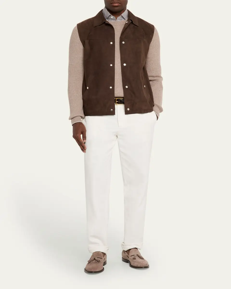 Brunello Cucinelli Men's Cashmere English Rib Crewneck Sweater | Thumbnail 2