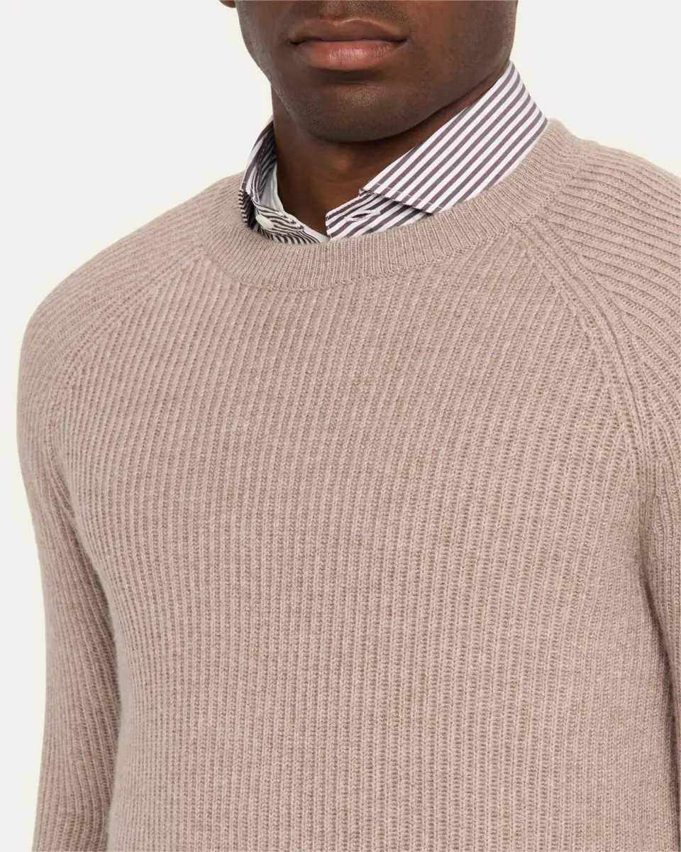 Brunello Cucinelli Men's Cashmere English Rib Crewneck Sweater | Thumbnail 5