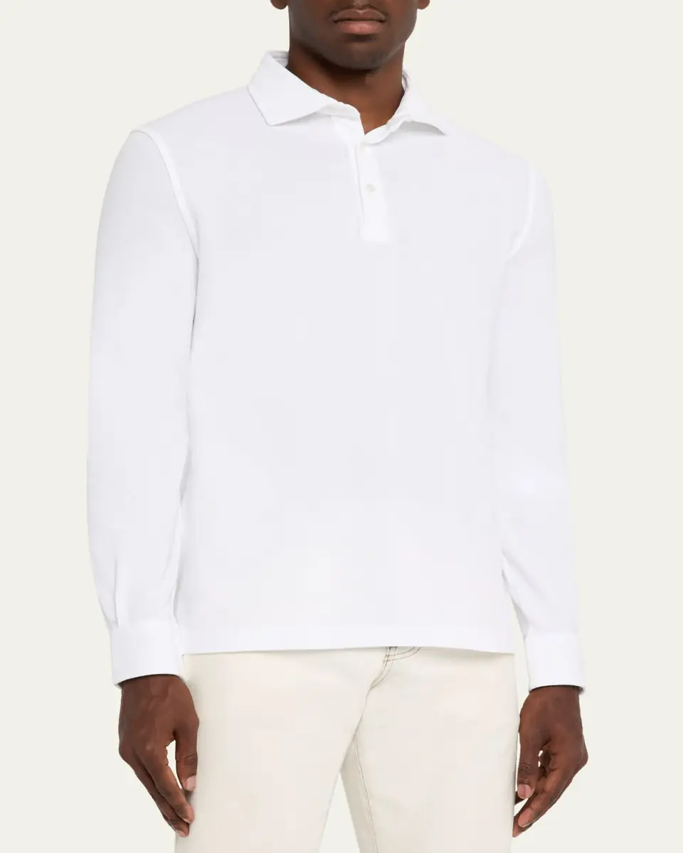 Fedeli Men's Giza Cotton Long-Sleeve Pique Polo Shirt | Thumbnail 4 Fedeli Men's Giza Cotton Long-Sleeve Pique Polo Shirt | Thumbnail 4