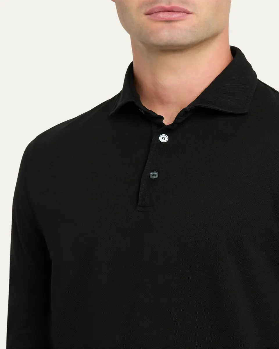 Fedeli Men's Giza Cotton Long-Sleeve Pique Polo Shirt | Thumbnail 9 Fedeli Men's Giza Cotton Long-Sleeve Pique Polo Shirt | Thumbnail 9
