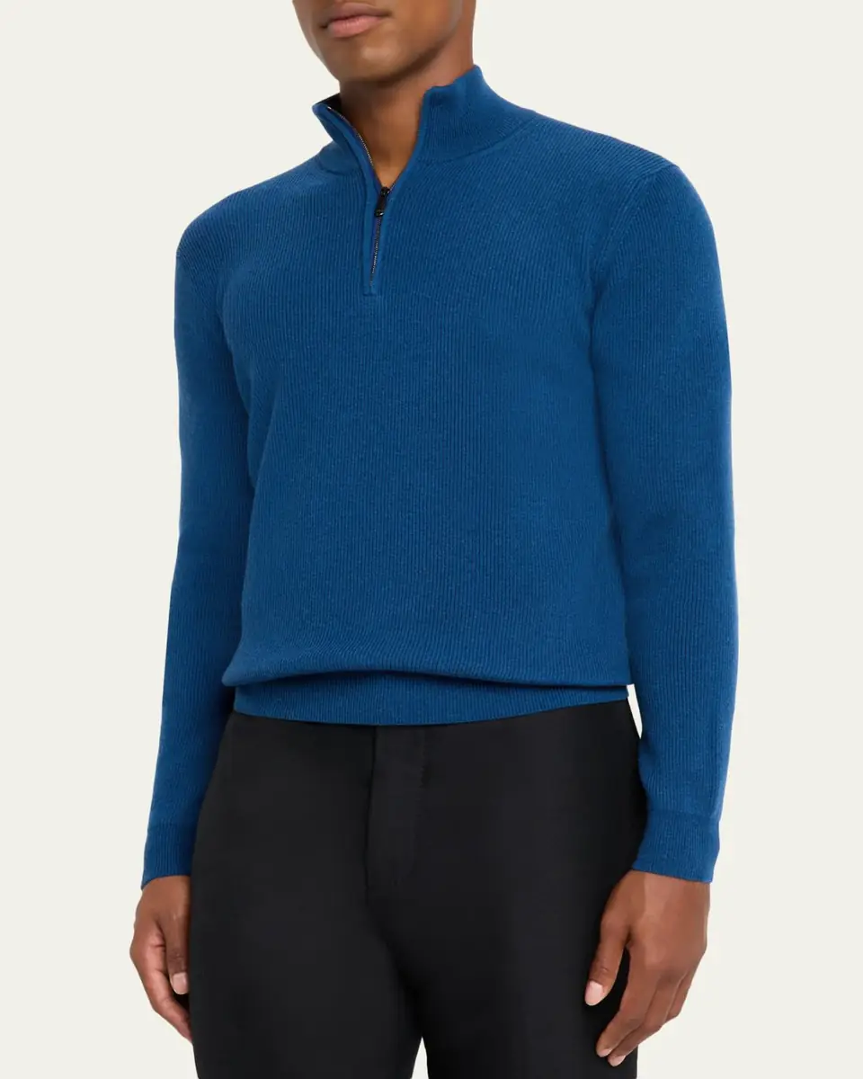 Cesare Attolini Men's Cashmere Rib Half-Zip Sweater | Thumbnail 4 Cesare Attolini Men's Cashmere Rib Half-Zip Sweater | Thumbnail 4