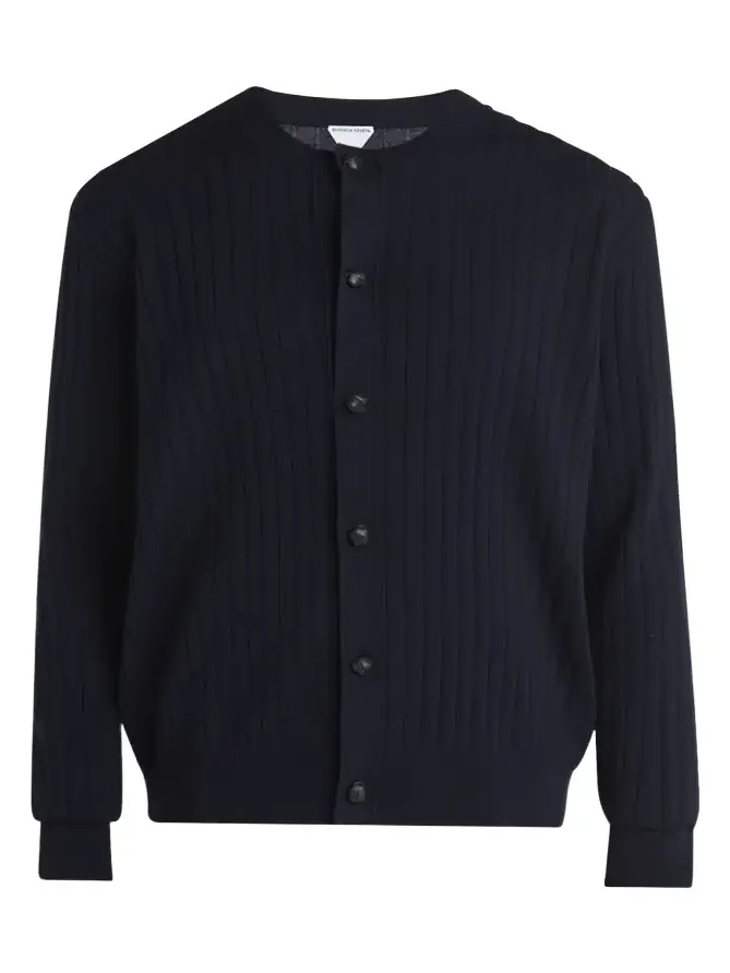 Men's Ribbed Wool Cardigan with Leather Buttons Men's Ribbed Wool Cardigan with Leather Buttons