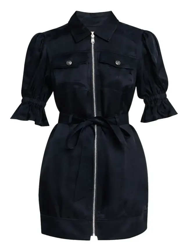 Holly Puff-Sleeve Zip-Front Mini Dress Holly Puff-Sleeve Zip-Front Mini Dress