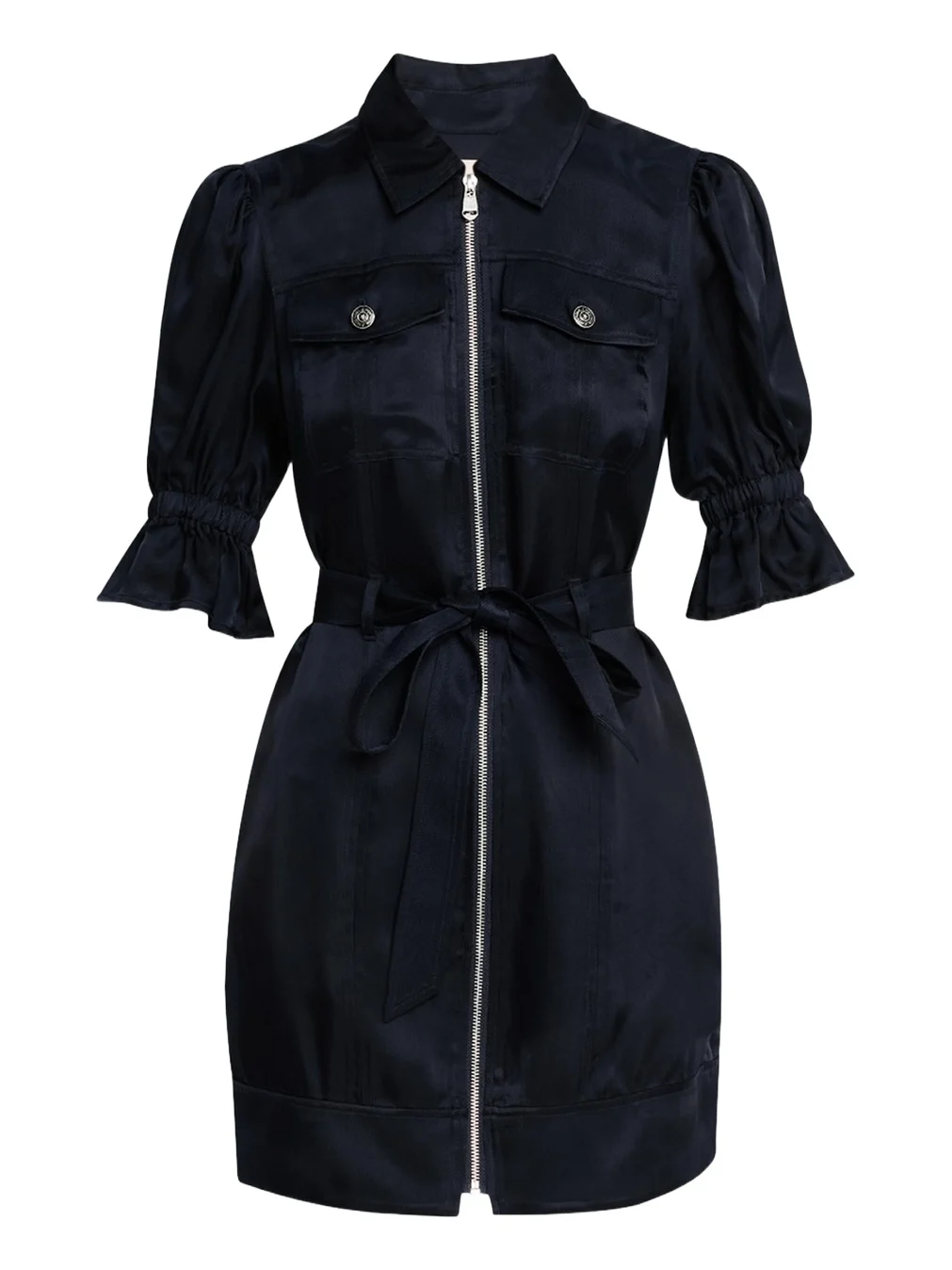 Cinq à Sept Holly Puff-Sleeve Zip-Front Mini Dress