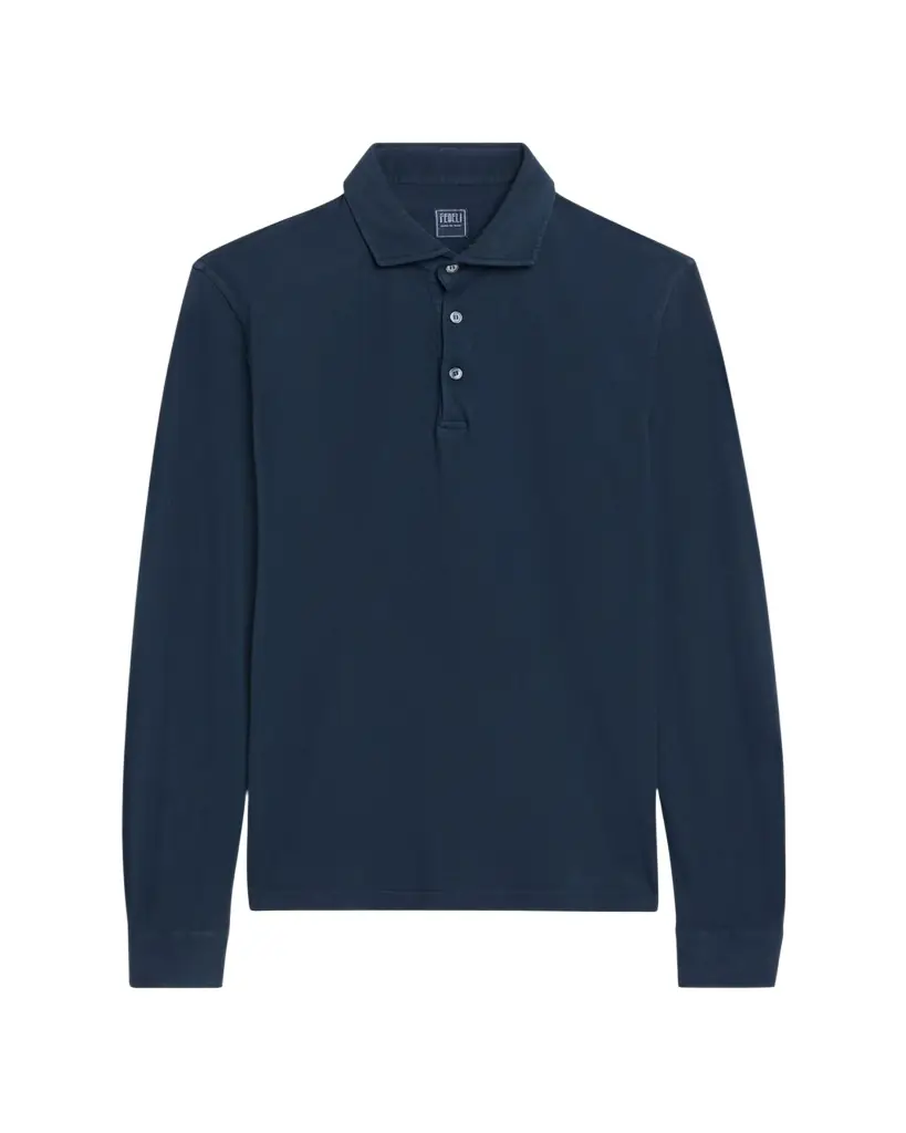 Fedeli Men's Giza Cotton Long-Sleeve Pique Polo Shirt | Image 1 Fedeli Men's Giza Cotton Long-Sleeve Pique Polo Shirt | Image 1