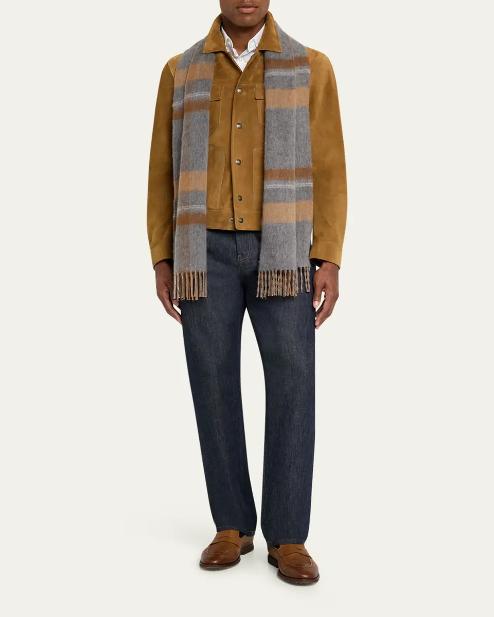 Begg x Co Men's Taransay Check Cashmere Scarf | Thumbnail 2 Begg x Co Men's Taransay Check Cashmere Scarf | Thumbnail 2