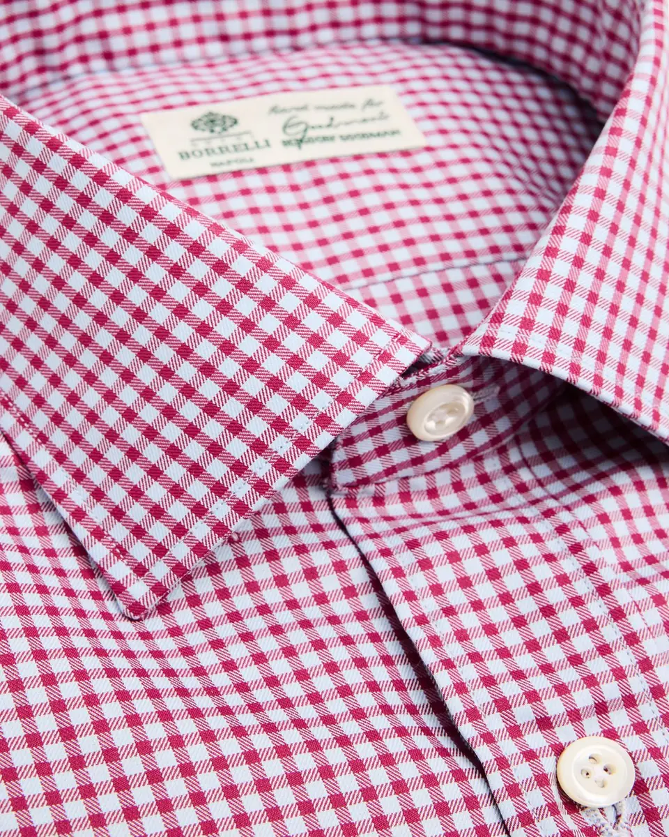 Borrelli Men's Cotton Multi-Plaid Point Collar Dress Shirt | Thumbnail 2