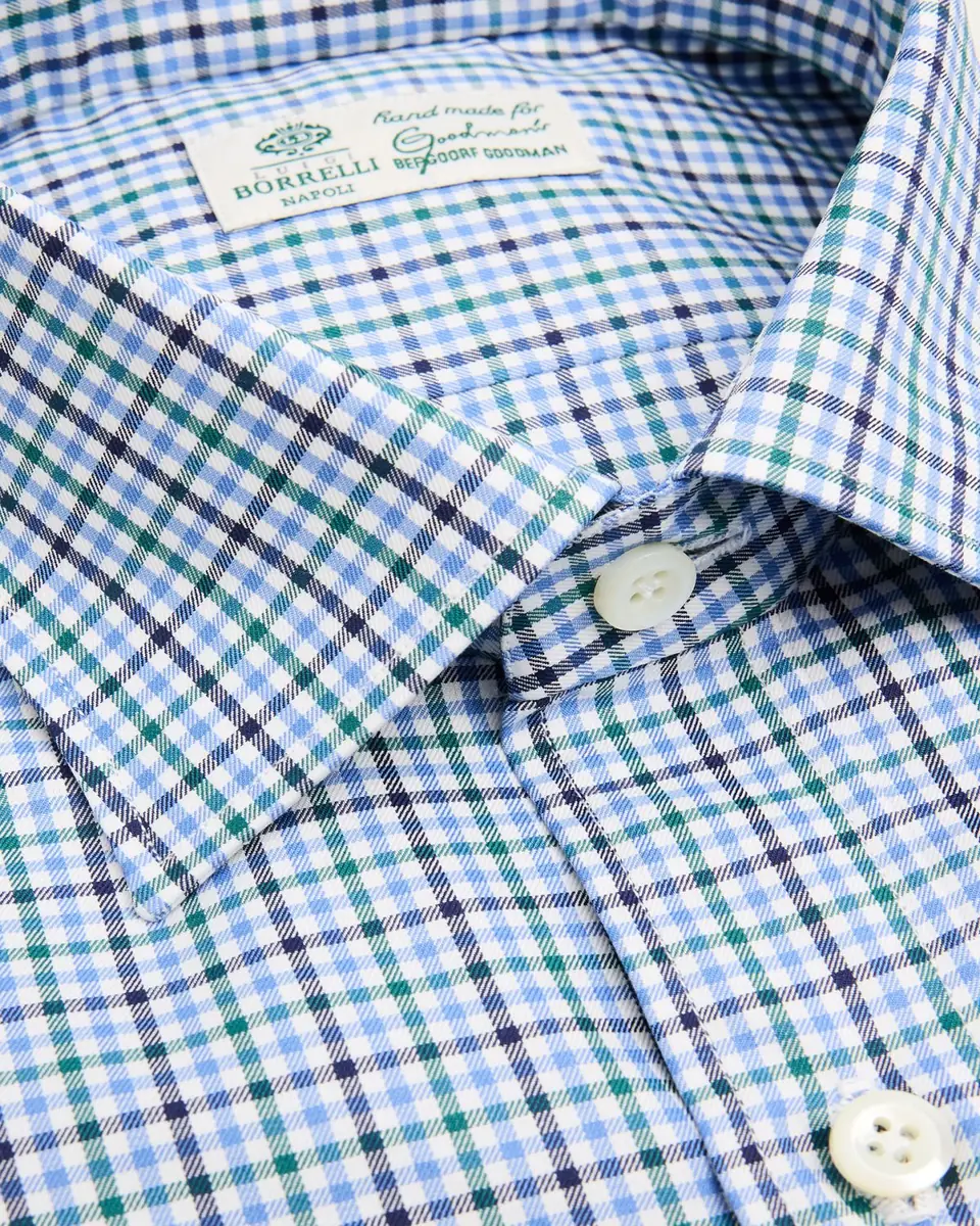 Borrelli Men's Cotton Multi-Plaid Point Collar Dress Shirt | Thumbnail 3