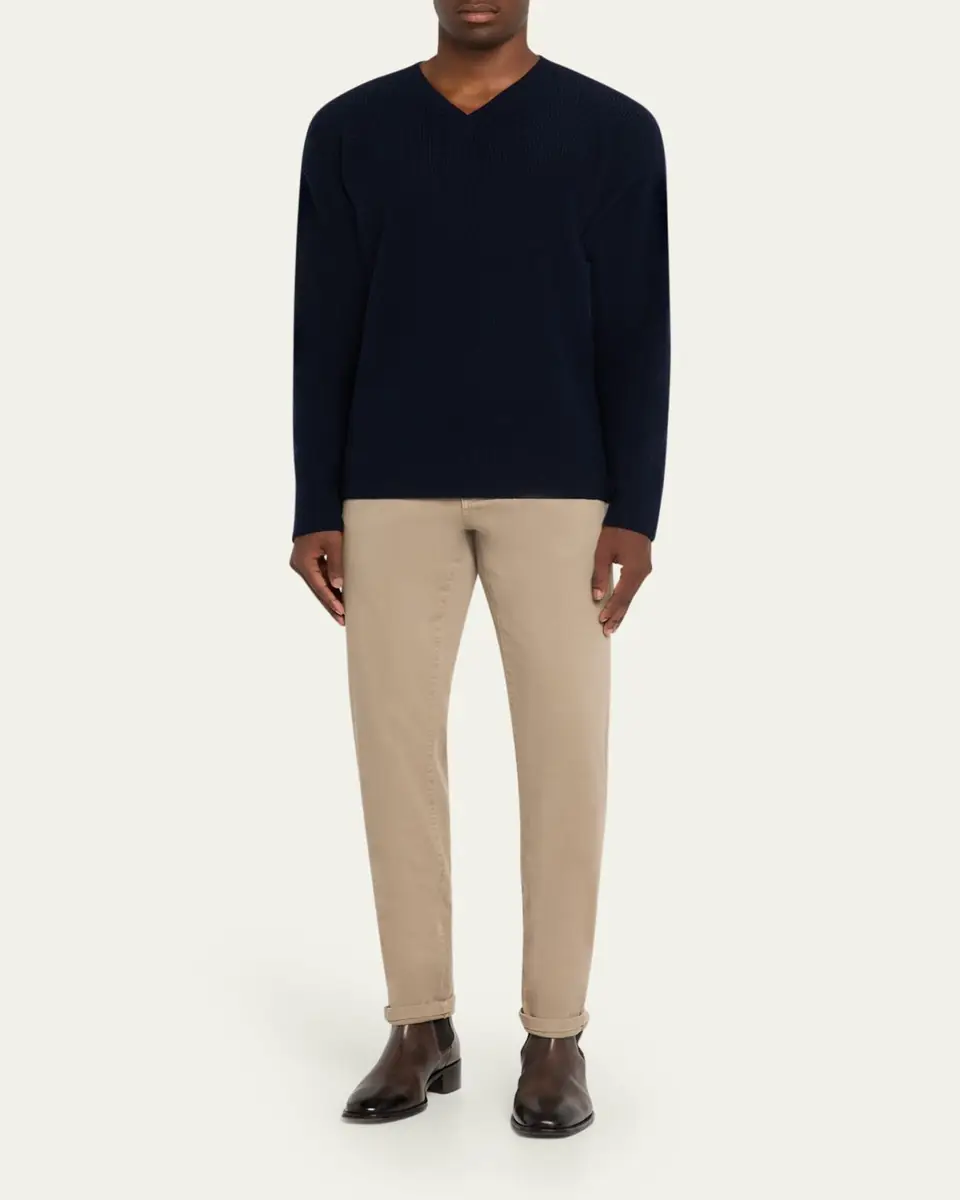 Bergdorf Goodman Men's Cashmere and Wool Rib V-Neck Sweater | Thumbnail 2