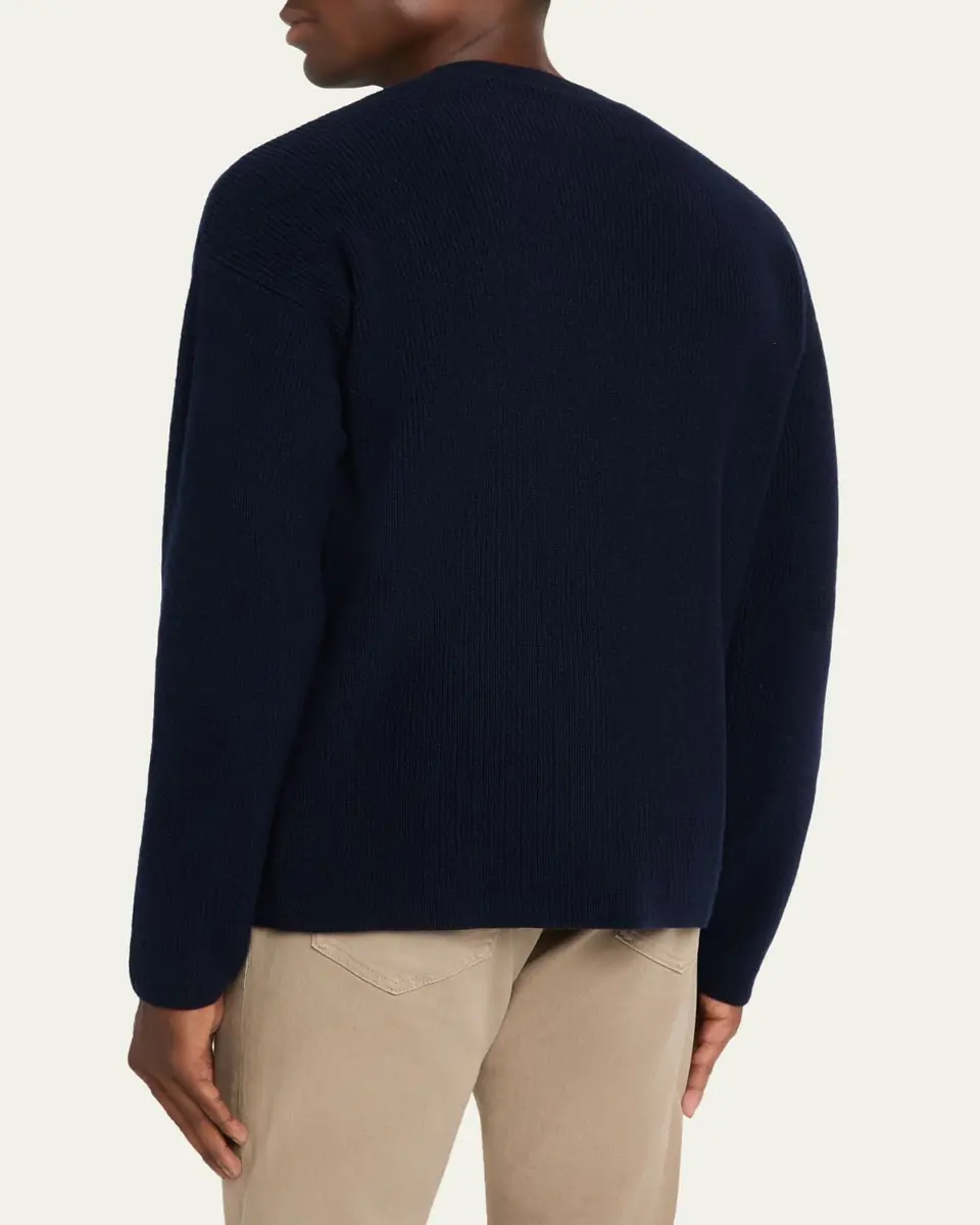 Bergdorf Goodman Men's Cashmere and Wool Rib V-Neck Sweater | Thumbnail 3