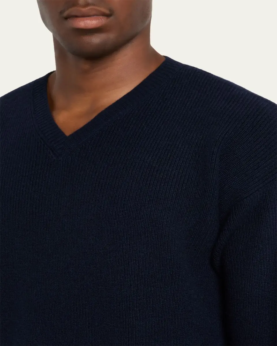 Bergdorf Goodman Men's Cashmere and Wool Rib V-Neck Sweater | Thumbnail 5