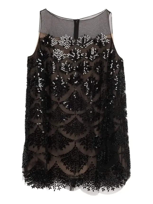 Fern Embroidered Sleeveless Mini Shift Dress Fern Embroidered Sleeveless Mini Shift Dress