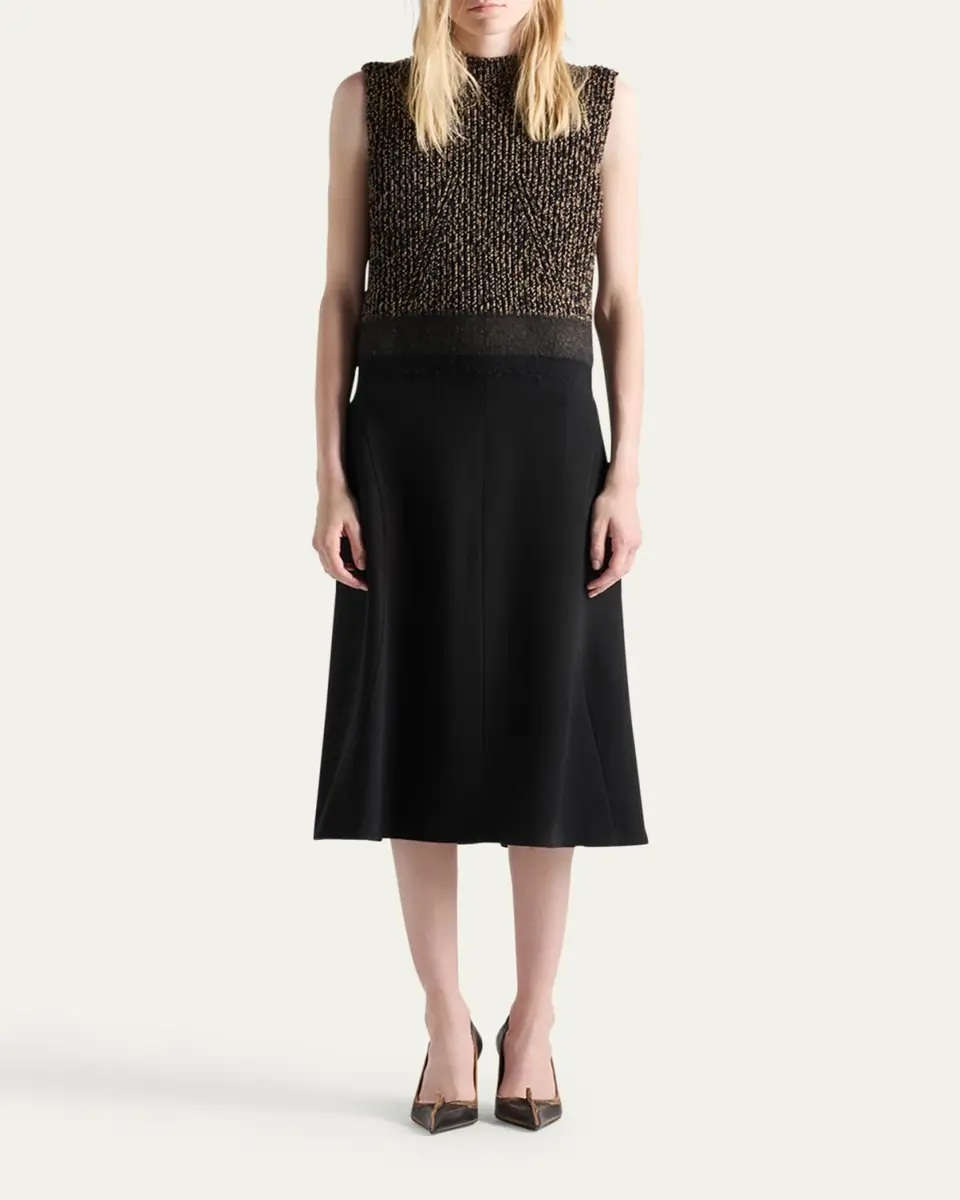 Prada Shetland Mouline Sleeveless Two-Tone Midi Dress | Thumbnail 2